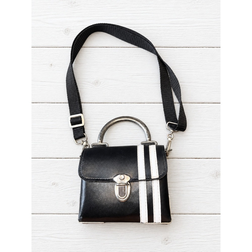 Crossbody Mini Bag Racing Stripe Punk Goth Grunge Y2K Alt Edgy Biker Black Small
